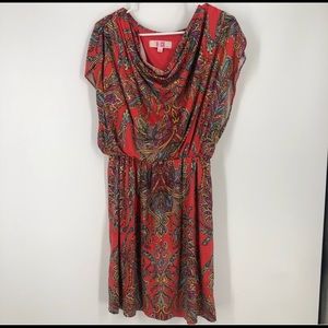 Pink green paisley stretched cinched waist dress